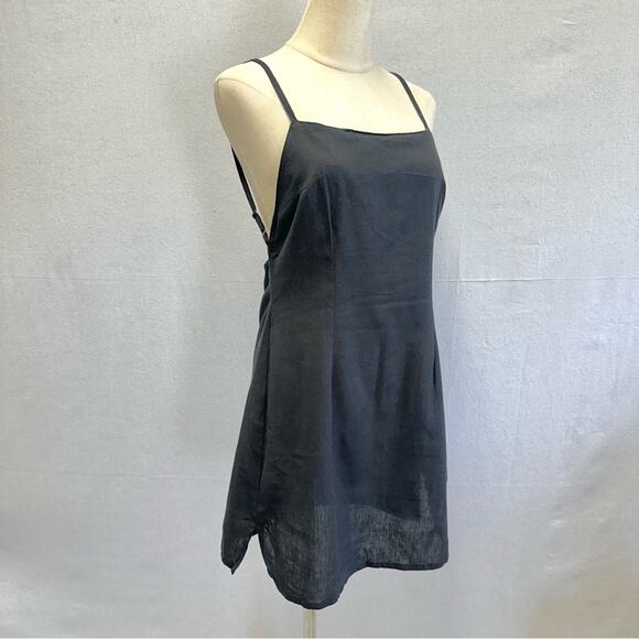 ASOS DESIGN Linen Square Neck Mini Slip Sundress In Black US size 8 Open Back - Picture 11 of 15